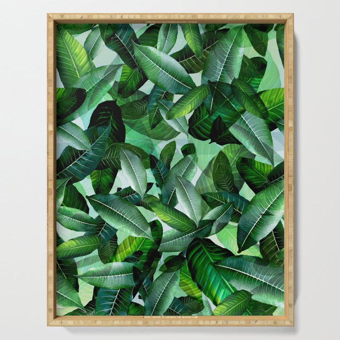 Banana palm leaf tropical jungle green Serving Tray Gallery Image 1