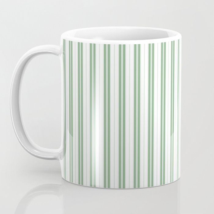 Fern Green and White Narrow Vertical Vintage Provincial French Chateau Ticking Stripe Coffee Mug Gallery Image 3