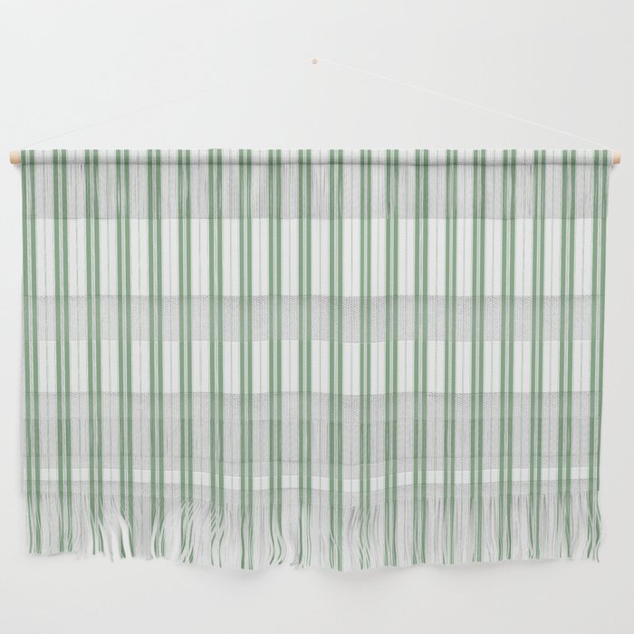 Fern Green and White Narrow Vertical Vintage Provincial French Chateau Ticking Stripe Wall Hanging Gallery Image 1
