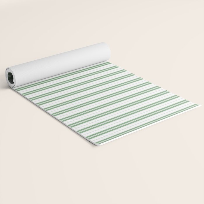 Fern Green and White Narrow Vertical Vintage Provincial French Chateau Ticking Stripe Yoga Mat Gallery Image 2
