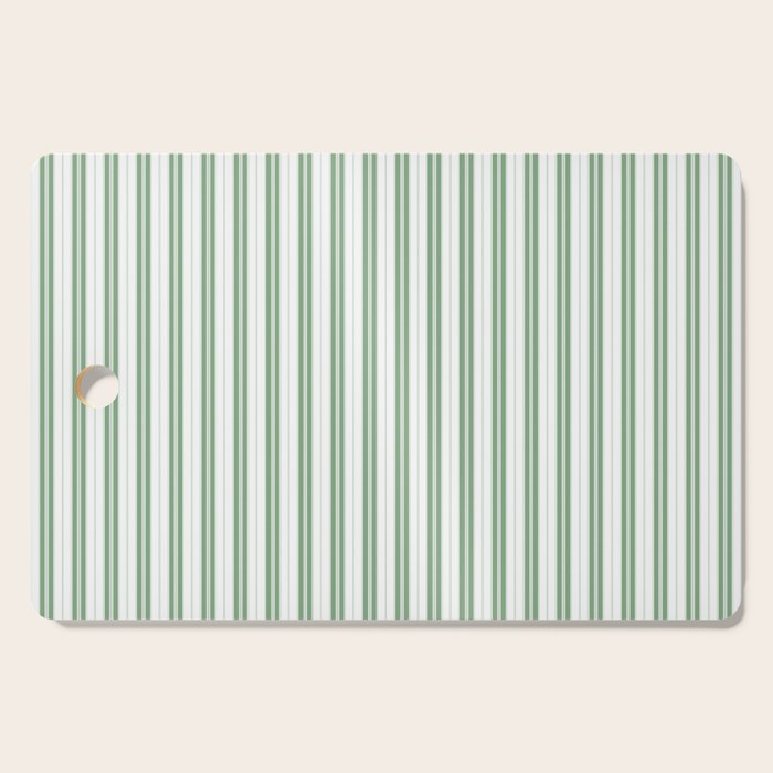 Fern Green and White Narrow Vertical Vintage Provincial French Chateau Ticking Stripe Cutting Board Gallery Image 1