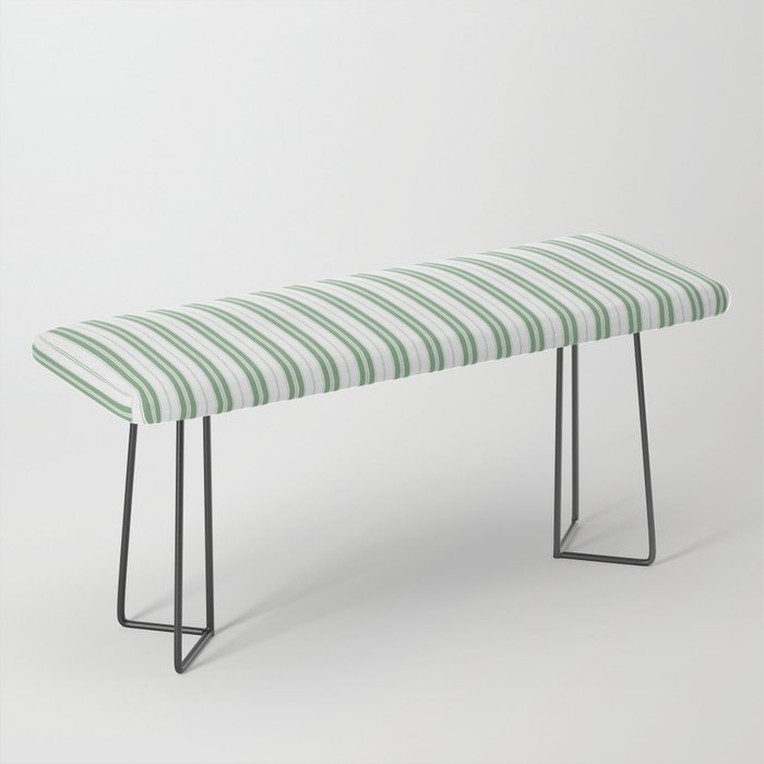 Fern Green and White Narrow Vertical Vintage Provincial French Chateau Ticking Stripe Bench Gallery Image 1