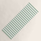 Fern Green and White Narrow Vertical Vintage Provincial French Chateau Ticking Stripe Yoga Mat Gallery Image 1