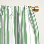 Fern Green and White Narrow Vertical Vintage Provincial French Chateau Ticking Stripe Window Curtain Gallery Image 2