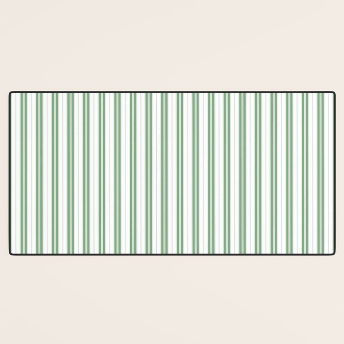 Fern Green and White Narrow Vertical Vintage Provincial French Chateau Ticking Stripe Desk Mat Gallery Image 3