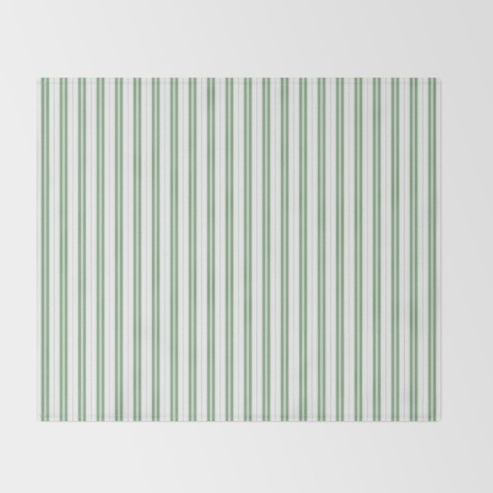 Fern Green and White Narrow Vertical Vintage Provincial French Chateau Ticking Stripe Throw Blanket Gallery Image 2