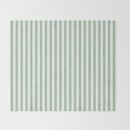 Fern Green and White Narrow Vertical Vintage Provincial French Chateau Ticking Stripe Throw Blanket Gallery Image 2
