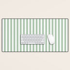 Fern Green and White Narrow Vertical Vintage Provincial French Chateau Ticking Stripe Desk Mat Gallery Image 1