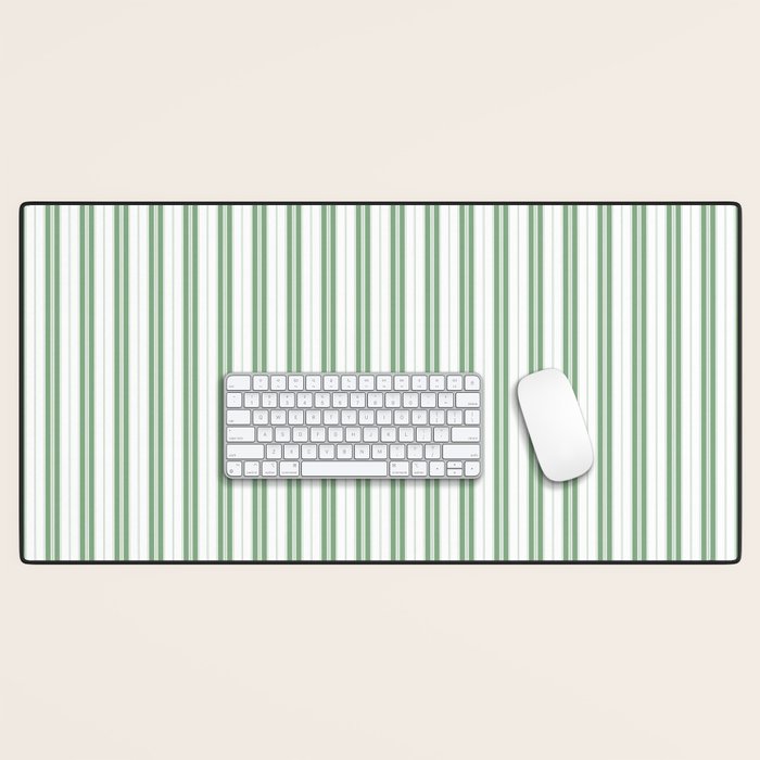 Fern Green and White Narrow Vertical Vintage Provincial French Chateau Ticking Stripe Desk Mat Gallery Image 1