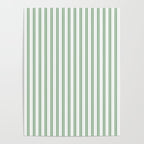 Fern Green and White Narrow Vertical Vintage Provincial French Chateau Ticking Stripe Poster Gallery Image 4