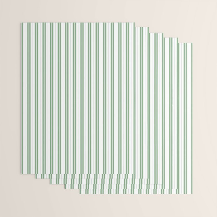 Fern Green and White Narrow Vertical Vintage Provincial French Chateau Ticking Stripe Wrapping Paper Gallery Image 3