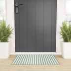 Fern Green and White Narrow Vertical Vintage Provincial French Chateau Ticking Stripe Welcome Mat Gallery Image 3
