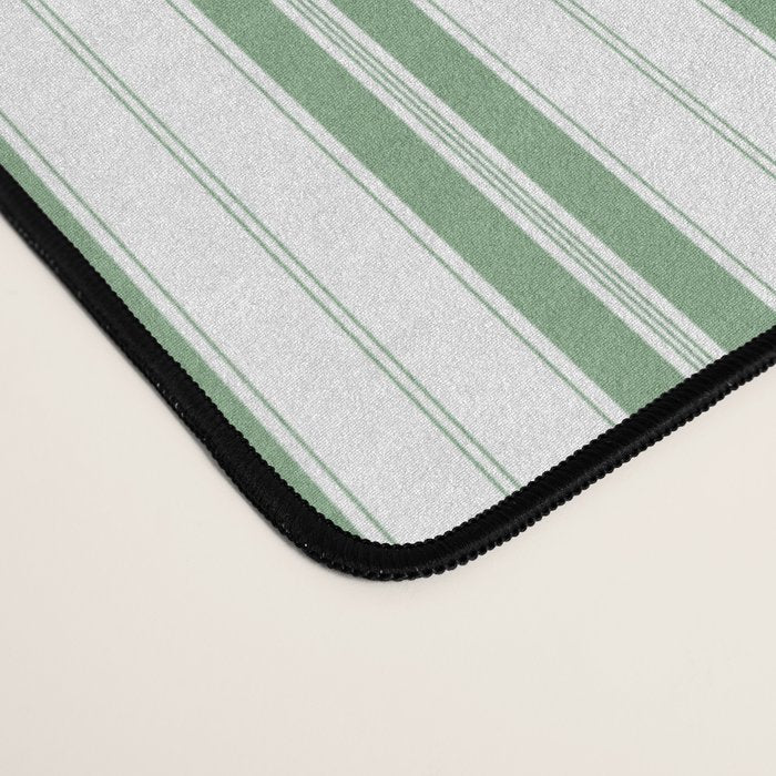 Fern Green and White Narrow Vertical Vintage Provincial French Chateau Ticking Stripe Desk Mat Gallery Image 4