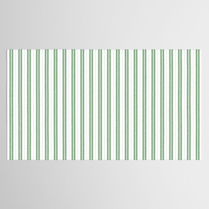 Fern Green and White Narrow Vertical Vintage Provincial French Chateau Ticking Stripe Tablecloth Gallery Image 2