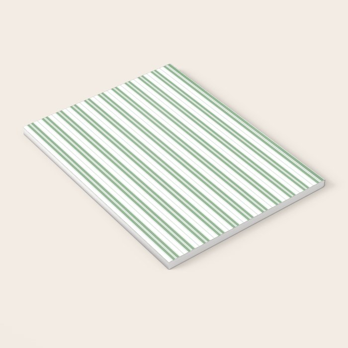 Fern Green and White Narrow Vertical Vintage Provincial French Chateau Ticking Stripe Notebook Gallery Image 3