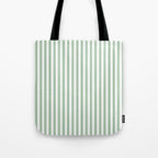 Fern Green and White Narrow Vertical Vintage Provincial French Chateau Ticking Stripe Tote Bag Gallery Image 1