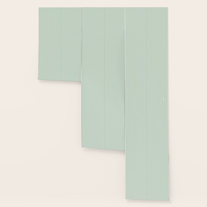 Fern Green and White Narrow Vertical Vintage Provincial French Chateau Ticking Stripe Wallpaper Gallery Image 3