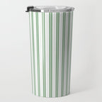 Fern Green and White Narrow Vertical Vintage Provincial French Chateau Ticking Stripe Travel Mug Gallery Image 3