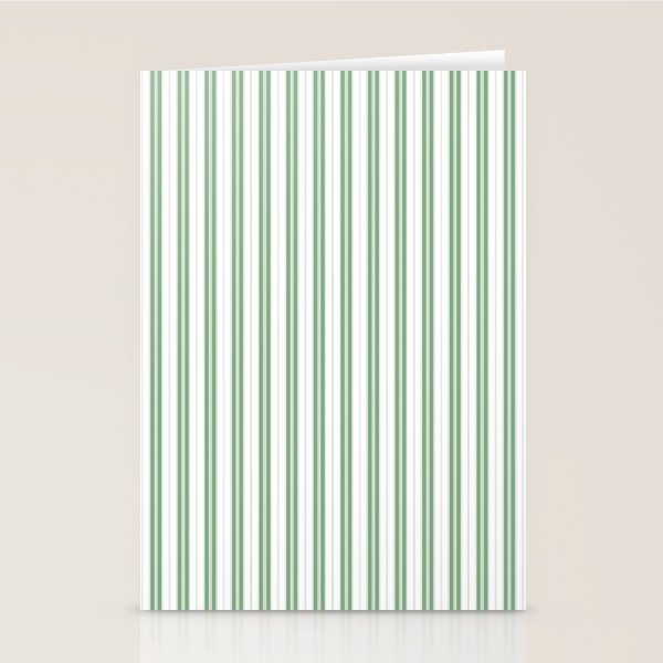 Fern Green and White Narrow Vertical Vintage Provincial French Chateau Ticking Stripe Stationery Card Gallery Image 2