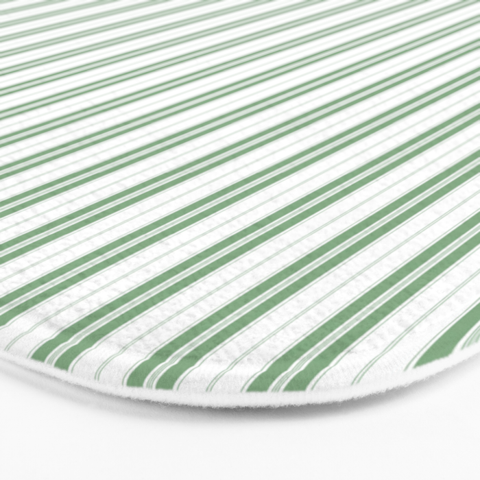 Fern Green and White Narrow Vertical Vintage Provincial French Chateau Ticking Stripe Bath Mat Gallery Image 3