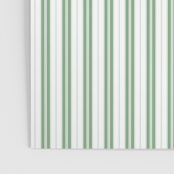 Fern Green and White Narrow Vertical Vintage Provincial French Chateau Ticking Stripe Poster Gallery Image 3