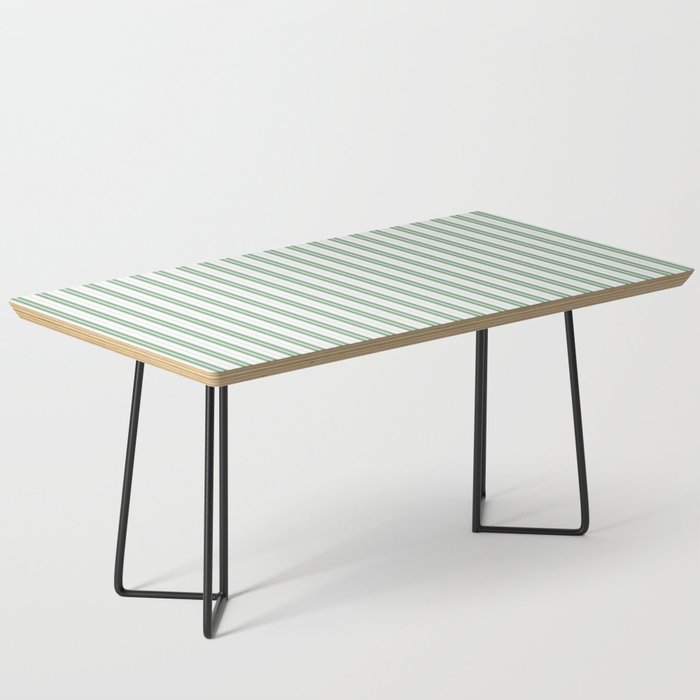 Fern Green and White Narrow Vertical Vintage Provincial French Chateau Ticking Stripe Coffee Table Gallery Image 1