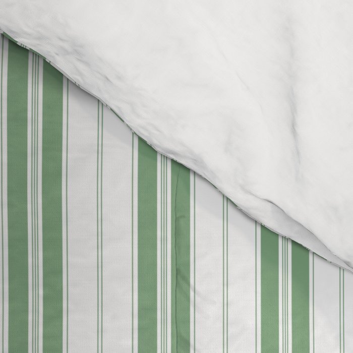 Fern Green and White Narrow Vertical Vintage Provincial French Chateau Ticking Stripe Comforter Gallery Image 4