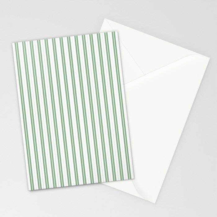 Fern Green and White Narrow Vertical Vintage Provincial French Chateau Ticking Stripe Stationery Card Gallery Image 2