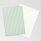 Fern Green and White Narrow Vertical Vintage Provincial French Chateau Ticking Stripe Stationery Card Gallery Image 2