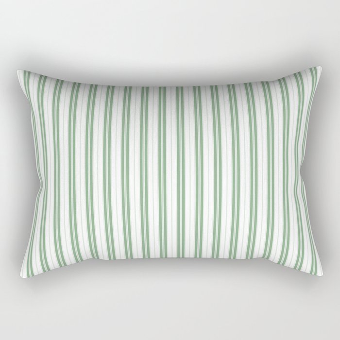 Fern Green and White Narrow Vertical Vintage Provincial French Chateau Ticking Stripe Rectangular Pillow Gallery Image 2