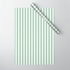 Fern Green and White Narrow Vertical Vintage Provincial French Chateau Ticking Stripe Wrapping Paper Gallery Image 1