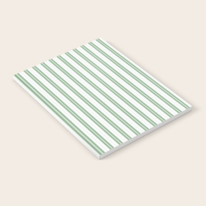 Fern Green and White Narrow Vertical Vintage Provincial French Chateau Ticking Stripe Notebook Gallery Image 2