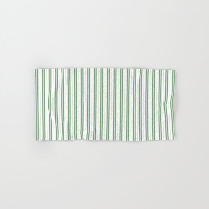 Fern Green and White Narrow Vertical Vintage Provincial French Chateau Ticking Stripe Bath Towel Gallery Image 1