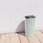 Fern Green and White Narrow Vertical Vintage Provincial French Chateau Ticking Stripe Travel Mug Gallery Image 4