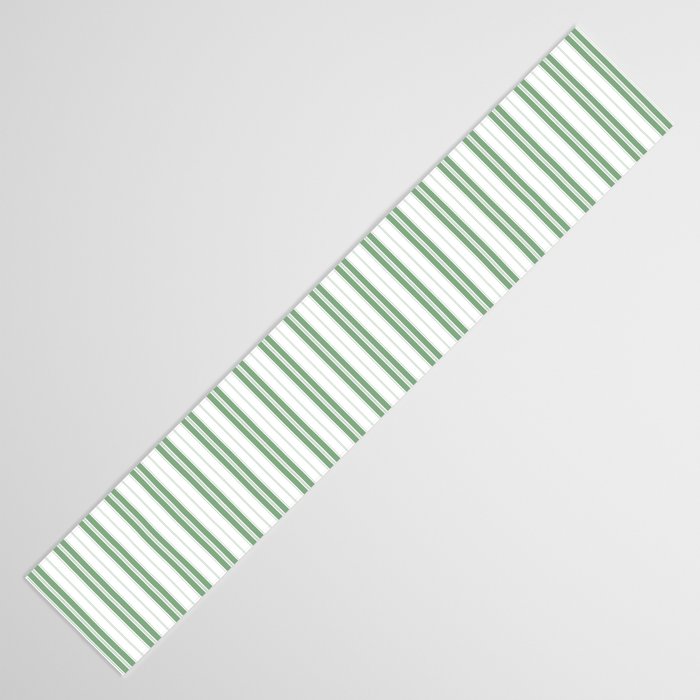 Fern Green and White Narrow Vertical Vintage Provincial French Chateau Ticking Stripe Table Runner Gallery Image 3