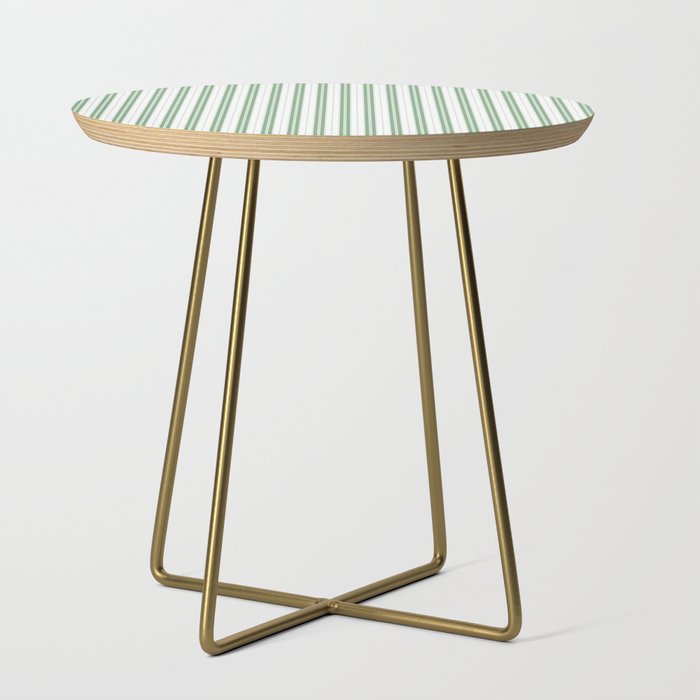 Fern Green and White Narrow Vertical Vintage Provincial French Chateau Ticking Stripe Side Table Gallery Image 1