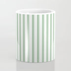 Fern Green and White Narrow Vertical Vintage Provincial French Chateau Ticking Stripe Coffee Mug Gallery Image 4
