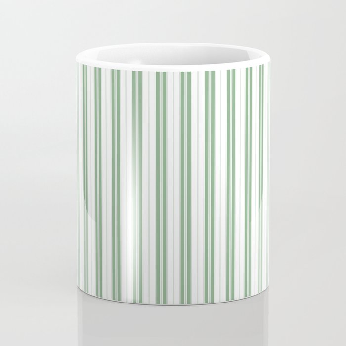Fern Green and White Narrow Vertical Vintage Provincial French Chateau Ticking Stripe Coffee Mug Gallery Image 4