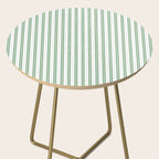 Fern Green and White Narrow Vertical Vintage Provincial French Chateau Ticking Stripe Side Table Gallery Image 2