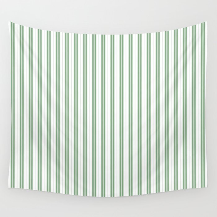 Fern Green and White Narrow Vertical Vintage Provincial French Chateau Ticking Stripe Wall Tapestry Gallery Image 4