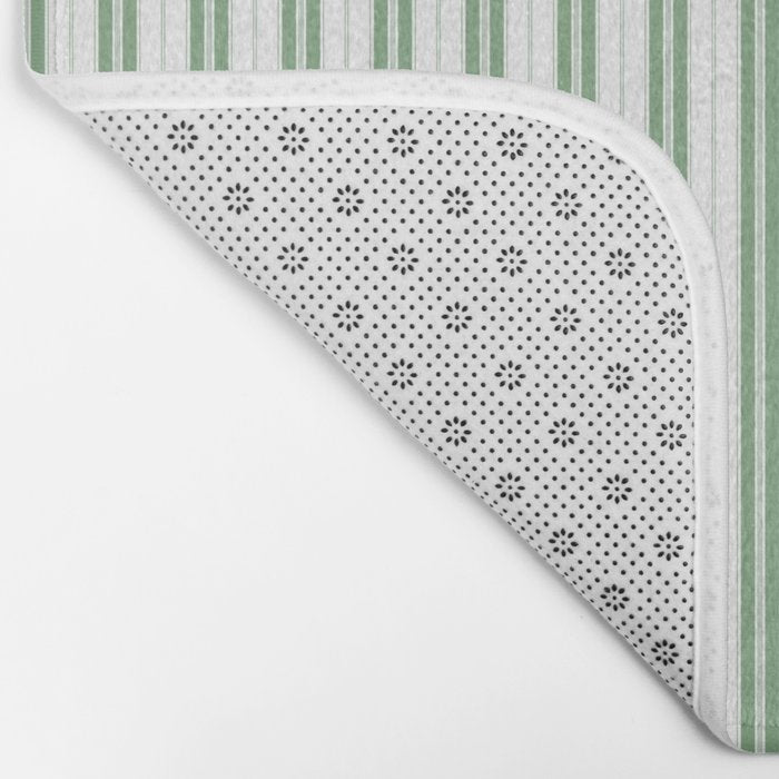 Fern Green and White Narrow Vertical Vintage Provincial French Chateau Ticking Stripe Bath Mat Gallery Image 2