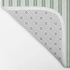 Fern Green and White Narrow Vertical Vintage Provincial French Chateau Ticking Stripe Bath Mat Gallery Image 2