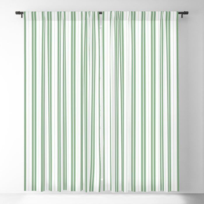 Fern Green and White Narrow Vertical Vintage Provincial French Chateau Ticking Stripe Window Curtain Gallery Image 1