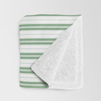 Fern Green and White Narrow Vertical Vintage Provincial French Chateau Ticking Stripe Throw Blanket Gallery Image 3