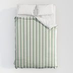 Fern Green and White Narrow Vertical Vintage Provincial French Chateau Ticking Stripe Duvet Cover Gallery Image 6
