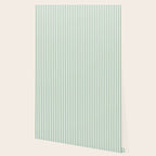 Fern Green and White Narrow Vertical Vintage Provincial French Chateau Ticking Stripe Wallpaper Gallery Image 2
