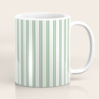 Fern Green and White Narrow Vertical Vintage Provincial French Chateau Ticking Stripe Coffee Mug Gallery Image 1