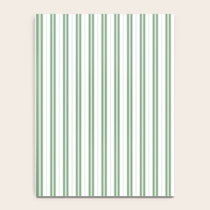 Fern Green and White Narrow Vertical Vintage Provincial French Chateau Ticking Stripe Notebook Gallery Image 4