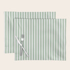 Fern Green and White Narrow Vertical Vintage Provincial French Chateau Ticking Stripe Placemat Gallery Image 1