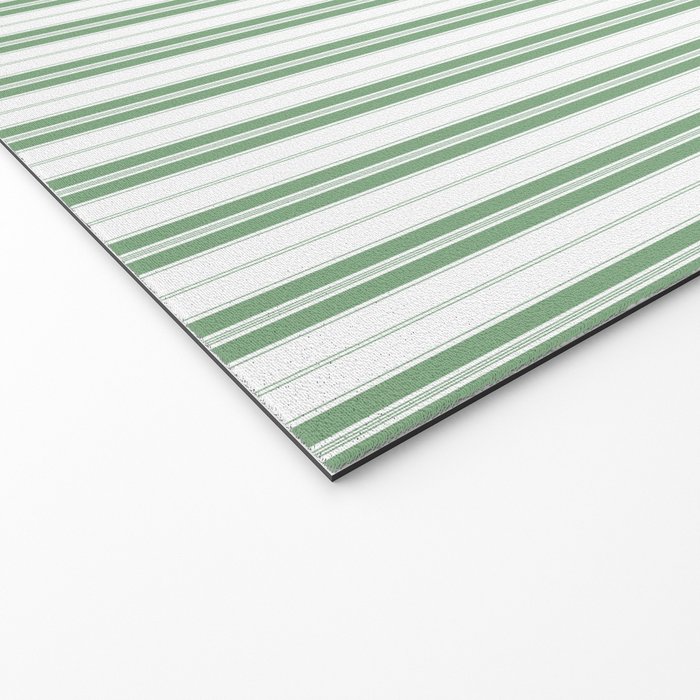 Fern Green and White Narrow Vertical Vintage Provincial French Chateau Ticking Stripe Welcome Mat Gallery Image 2